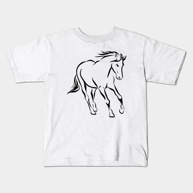 Horse Line Art Kids T-Shirt by Zenflow